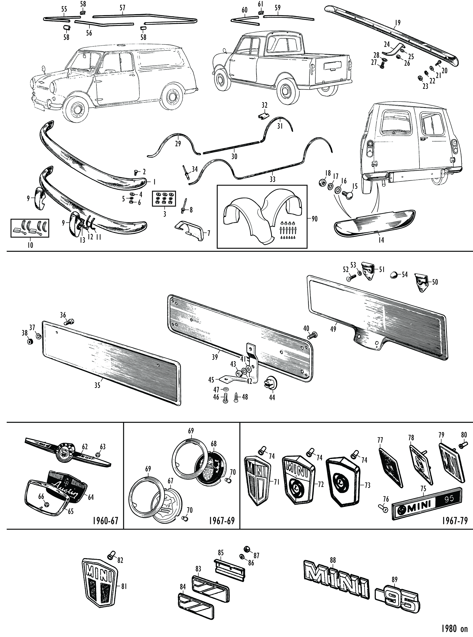 Classic Mini Austin Morris Innocenti front rear bumper