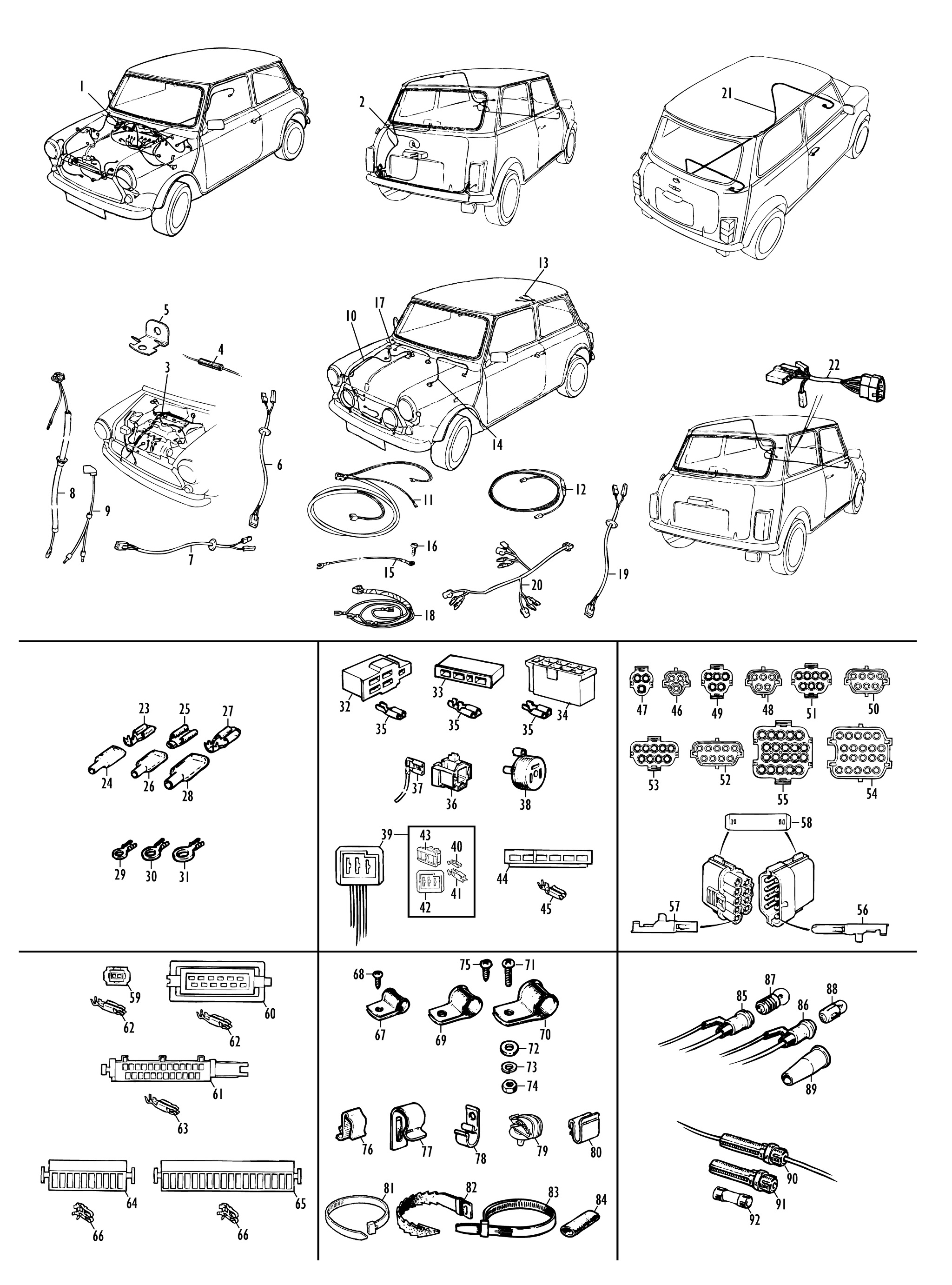 Harnesses - saloon and cabriolet 1989 on : Somerford Mini - Mini Special...