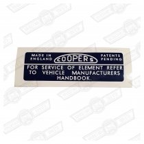 DECAL- AIR FILTER-'COOPERS'-'59-'71-NOT 997 (blue/white)