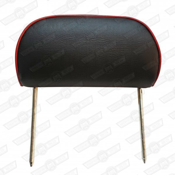 HEADREST-TWIN STALK-SPI BLACK LEATHER,RED PIPING-SILVERSTONE