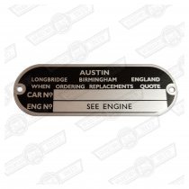 PLATE-CHASSIS NUMBER-'AUSTIN'-'59-'65-(no seat belts)