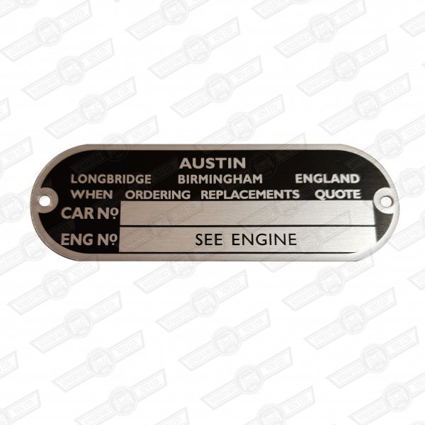 PLATE-CHASSIS NUMBER-'AUSTIN'-'59-'65-(no seat belts)