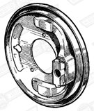 BACKPLATE-FRONT BRAKES-SINGLE LEADING-LH-'63-'64