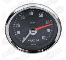 SMITHS REV COUNTER- 80mm BLACK FACE 0-8,000 RPM