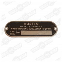 PLATE-CHASSIS NUMBER-'AUSTIN'-'59-'60 (no seat belts)