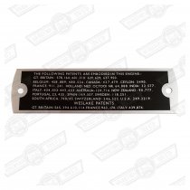 PLATE-ROCKER COVER- ' WESLAKE PATENTS' RIVET ON-'59-'65