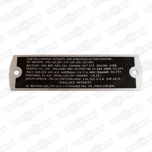 PLATE-ROCKER COVER- ' WESLAKE PATENTS' RIVET ON-'59-'65