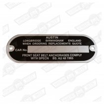 PLATE-CHASSIS NUMBER-'AUSTIN'-'65-'68