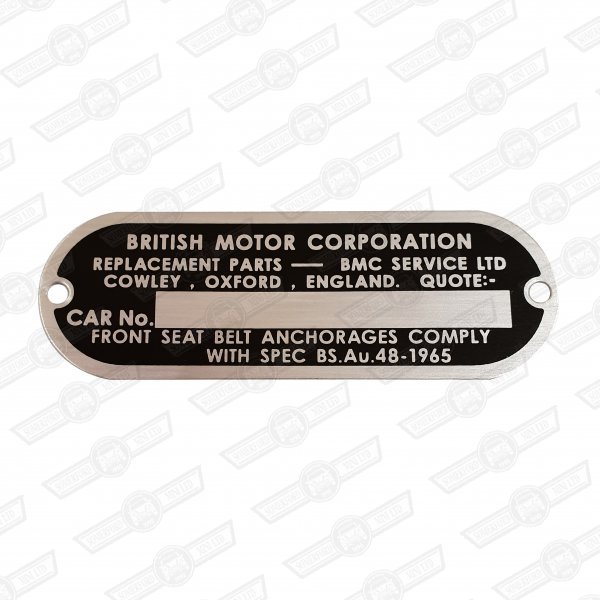 PLATE-CHASSIS NUMBER-'BMC'-'68-'71aus/mor'65-'69 ril/wol