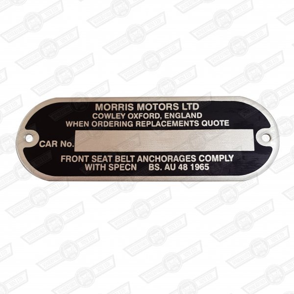 PLATE-CHASSIS NUMBER-'MORRIS '65-'68