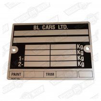 PLATE-VIN-'BL CARS LTD.'-'80-'83
