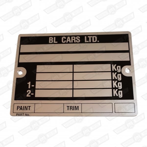 PLATE-VIN-'BL CARS LTD.'-'80-'83