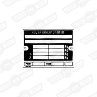 PLATE-VIN-'MG ROVER'-'99 ON