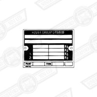 PLATE-VIN-'MG ROVER'-'99 ON