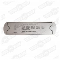 DECAL-ROCKER COVER-'WESLAKE PATENTS'-65-'71