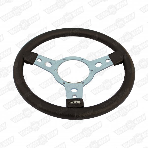 MOUNTNEY STEERING WHEEL-BLACK VINYL 13'' POLISHED SPOKES