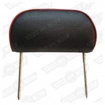 HEADREST-TWIN STALK-SPI BLACK LEATHER,RED PIPING-SILVERSTONE