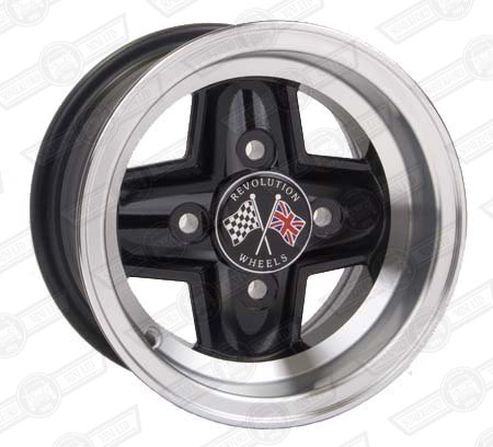 REVOLUTION 4 SPOKE 6 x 10 SILVER RIM, BLACK SPOKES
