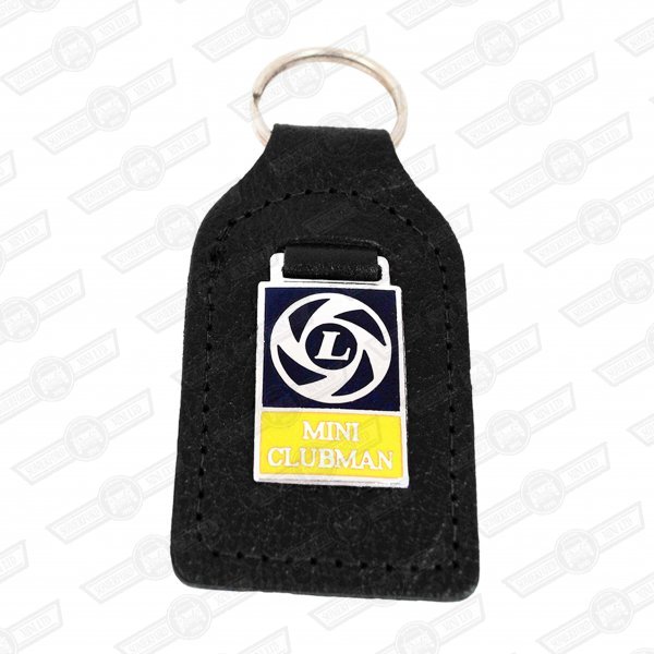 KEY FOB- BLACK LEATHER, 'MINI CLUBMAN'