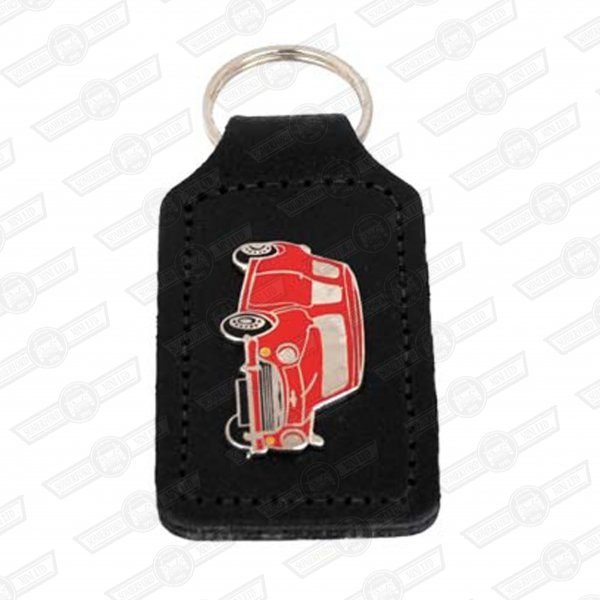 KEY FOB- BLACK LEATHER WITH RED MINI BADGE