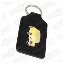 KEY FOB- BLACK LEATHER WITH YELLOW MINI BADGE