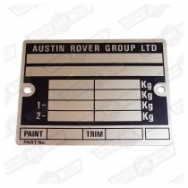 PLATE-VIN 'AUSTIN ROVER GROUP LTD'