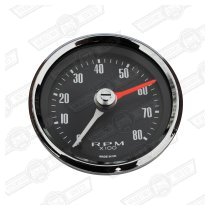 SMITHS REV COUNTER- 80mm BLACK FACE 0-8,000 RPM POSITIVE EARTH