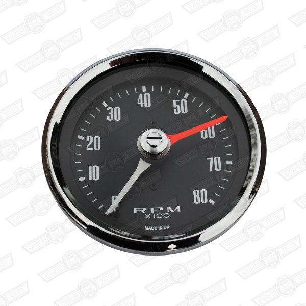 SMITHS REV COUNTER- 80mm BLACK FACE 0-8,000 RPM POSITIVE EARTH