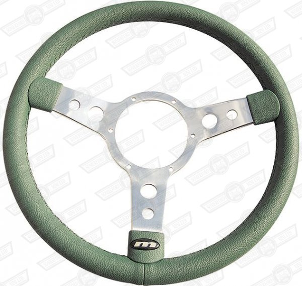 MOUNTNEY STEERING WHEEL-GREEN VINYL 13'' POLISHED SPOKES