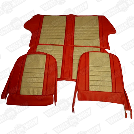 SEAT COVER KIT-CAR SET-TARTAN RED/GOLD BROCADE-'61-'67