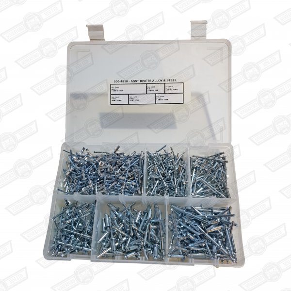 SELECTION PACK- POP RIVETS, ALLOY AND STEEL 500 PCS