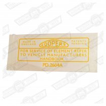 TRANSFER-AIR FILTER-'COOPERS'-'59-'61